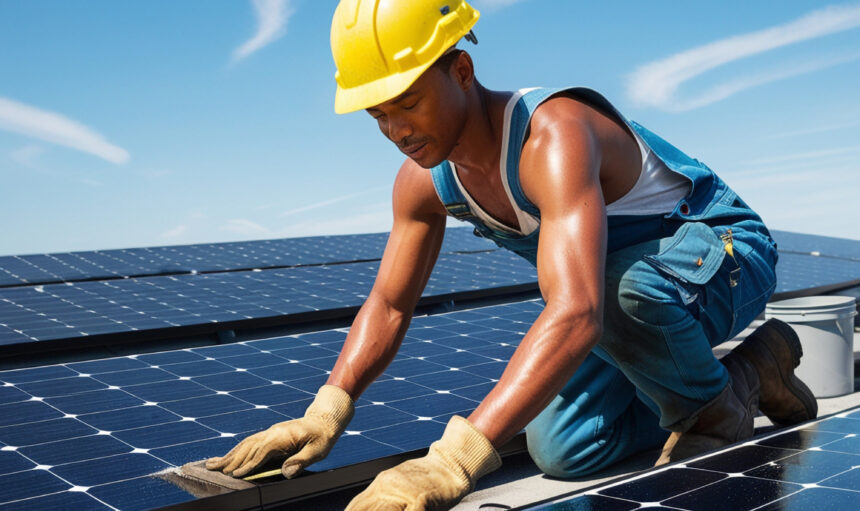 Cleaning Photovoltaic Panels on Roof